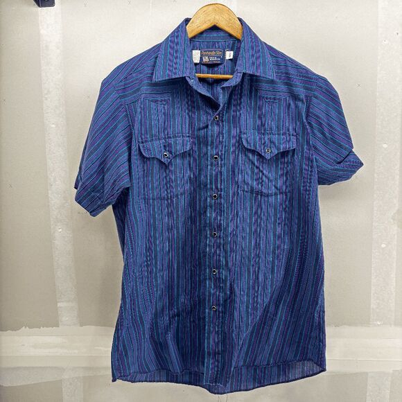 Panhandle Slim Mens Shirt 16.5-34 Pearl Snap Long Sleeve Striped Purple L Button - Picture 1 of 6